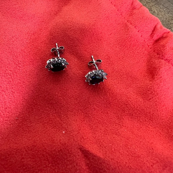 Sapphire stud Earings Lab-Created Diamond Halo Helzberg Diamonds Never been worn - Picture 12 of 13